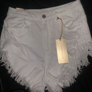 White fringe shorts